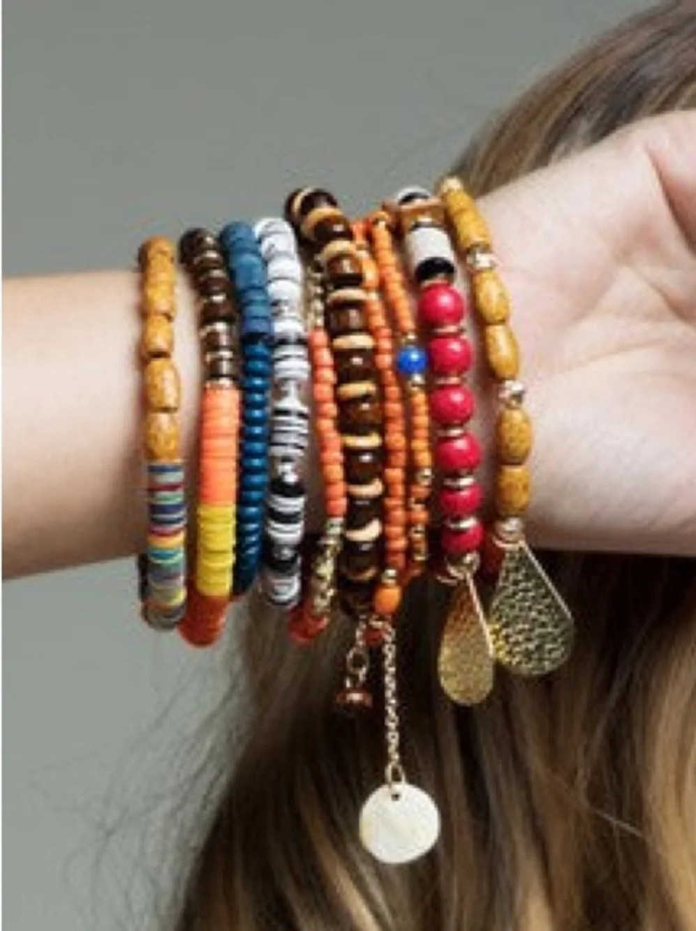 Multicolor Beaded Women’s Bracelet Set with Gold Charms